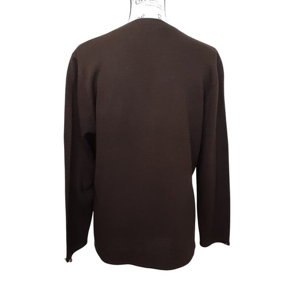 Vintage 80s Chocolate Brown Cardigan Sweater Equestrian V Neck Womens L Minimal - Picture 4 of 9